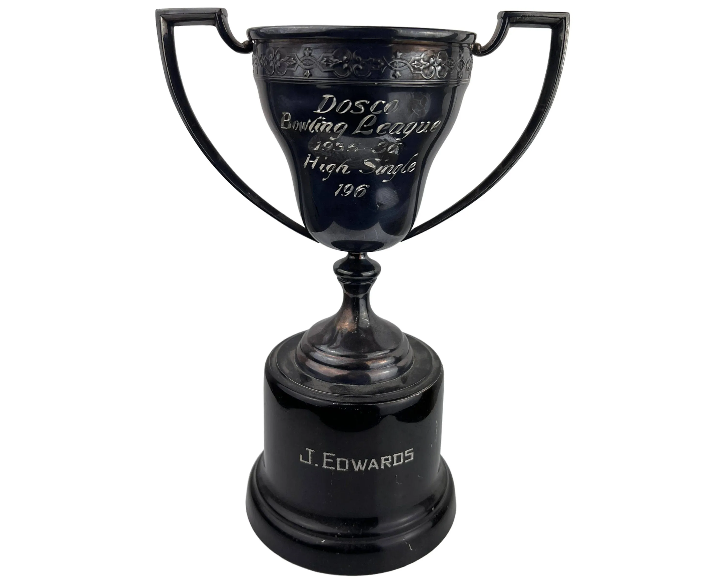 1935 Vintage Bowling Trophy Silver Plated Dosco Canada 11.375