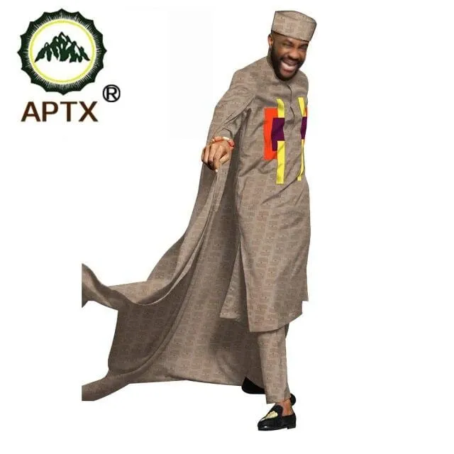 APTX jacquard fabric cotton Muslim suit for men tailor made full sleeves top  hat slim pants men's casual suit T20537