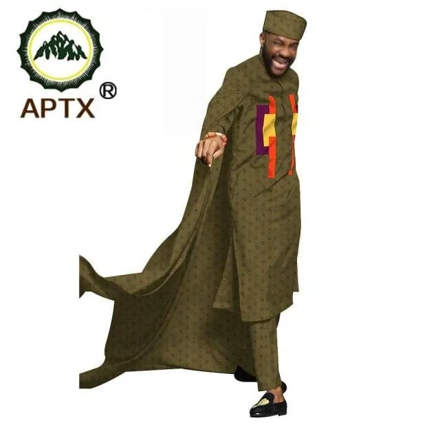 APTX jacquard fabric cotton Muslim suit for men tailor made full sleeves top  hat slim pants men's casual suit T20537