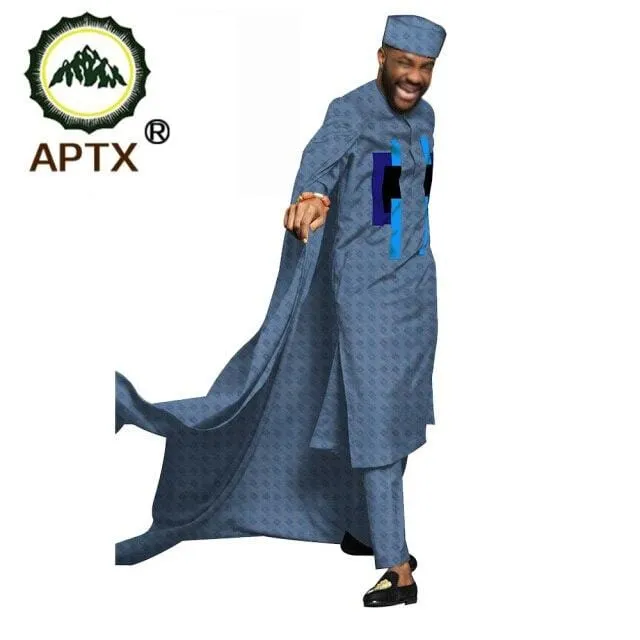 APTX jacquard fabric cotton Muslim suit for men tailor made full sleeves top  hat slim pants men's casual suit T20537