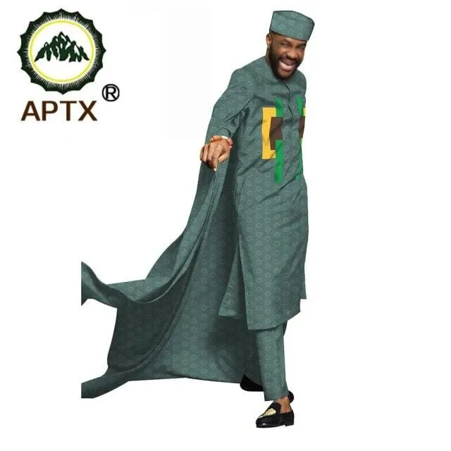 APTX jacquard fabric cotton Muslim suit for men tailor made full sleeves top  hat slim pants men's casual suit T20537