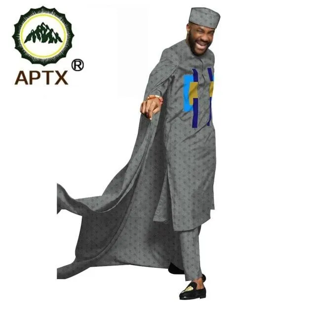 APTX jacquard fabric cotton Muslim suit for men tailor made full sleeves top  hat slim pants men's casual suit T20537