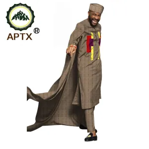 APTX jacquard fabric cotton Muslim suit for men tailor made full sleeves top  hat slim pants men's casual suit T20537