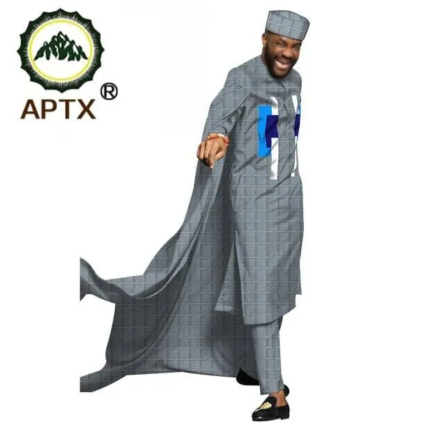 APTX jacquard fabric cotton Muslim suit for men tailor made full sleeves top  hat slim pants men's casual suit T20537