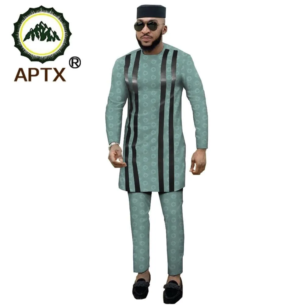 APTX jacquard fabric cotton Muslim suit for men tailor made full sleeves top  slim pants men's casual suit T1916021