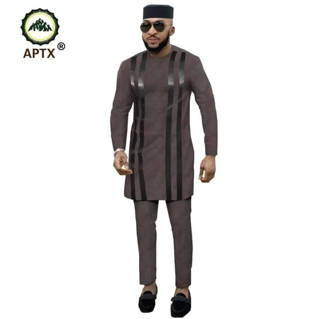 APTX jacquard fabric cotton Muslim suit for men tailor made full sleeves top  slim pants men's casual suit T1916021