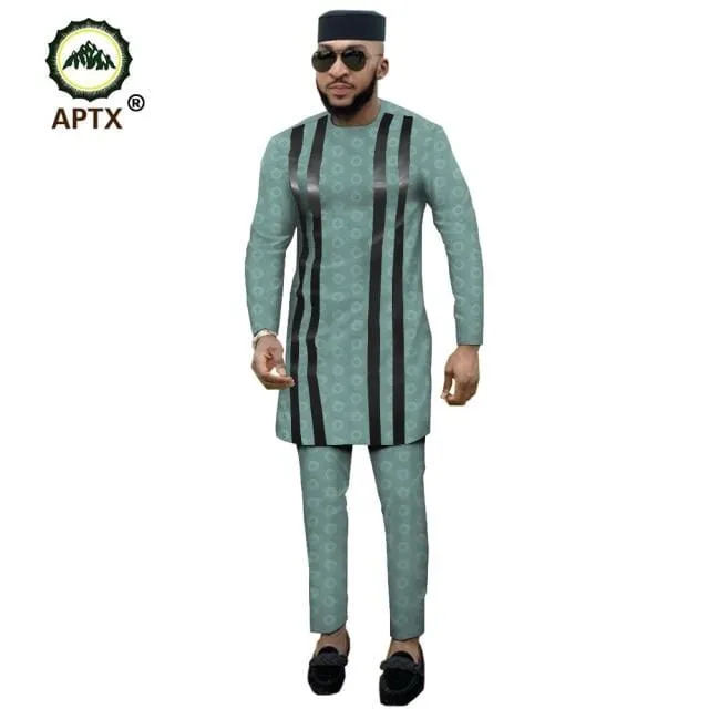 APTX jacquard fabric cotton Muslim suit for men tailor made full sleeves top  slim pants men's casual suit T1916021