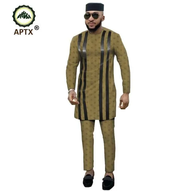 APTX jacquard fabric cotton Muslim suit for men tailor made full sleeves top  slim pants men's casual suit T1916021
