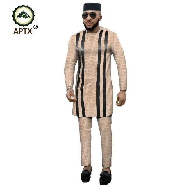 APTX jacquard fabric cotton Muslim suit for men tailor made full sleeves top  slim pants men's casual suit T1916021