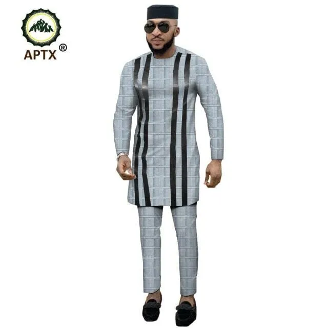 APTX jacquard fabric cotton Muslim suit for men tailor made full sleeves top  slim pants men's casual suit T1916021