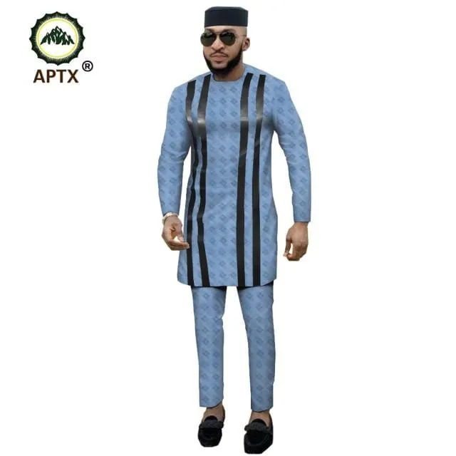 APTX jacquard fabric cotton Muslim suit for men tailor made full sleeves top  slim pants men's casual suit T1916021