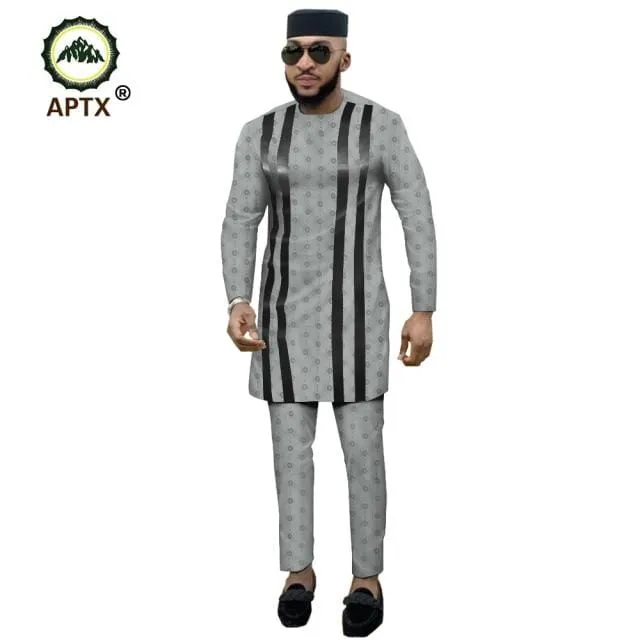 APTX jacquard fabric cotton Muslim suit for men tailor made full sleeves top  slim pants men's casual suit T1916021