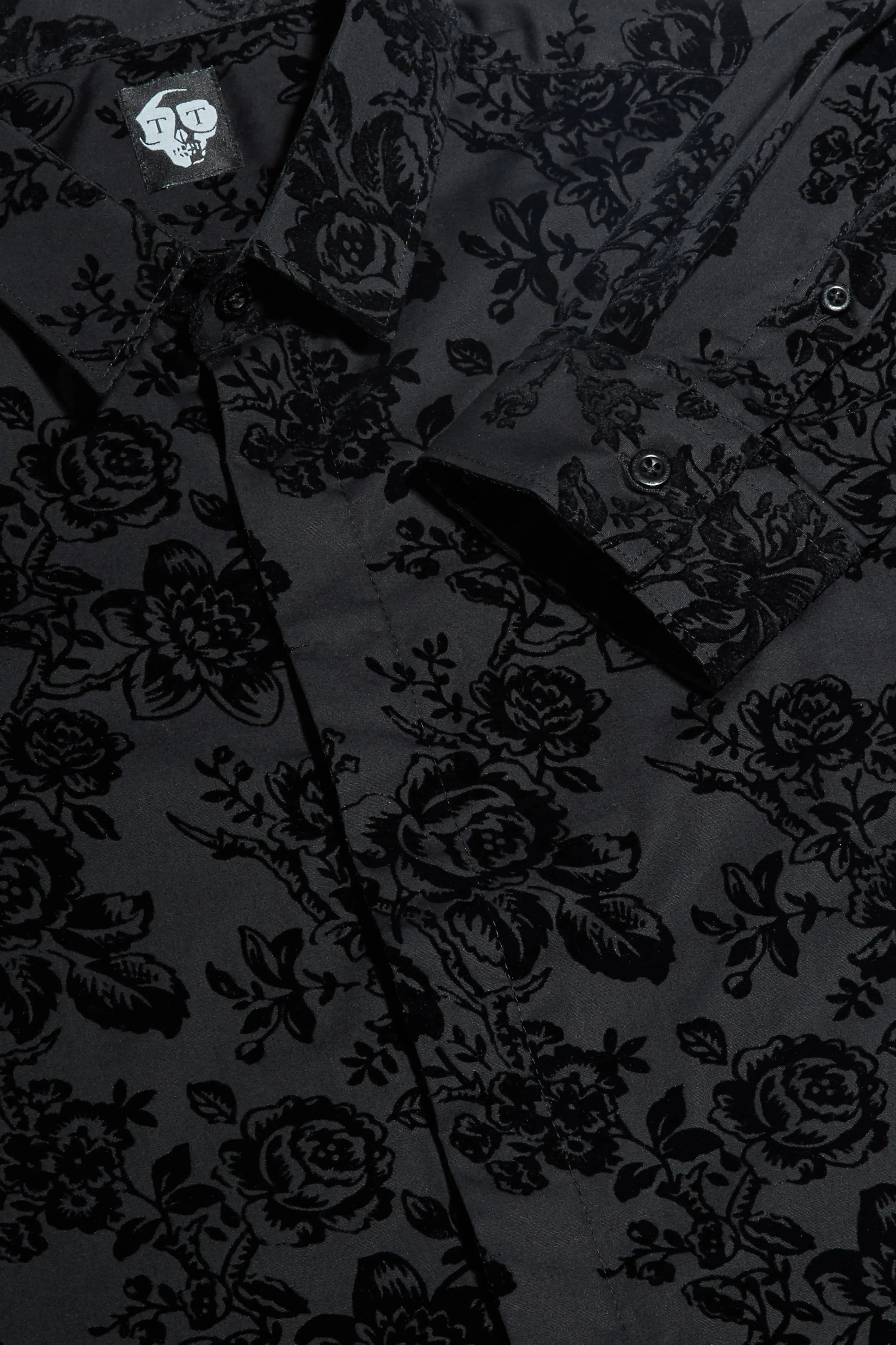 Armada Skinny Fit Black Floral Flocked Cotton Shirt