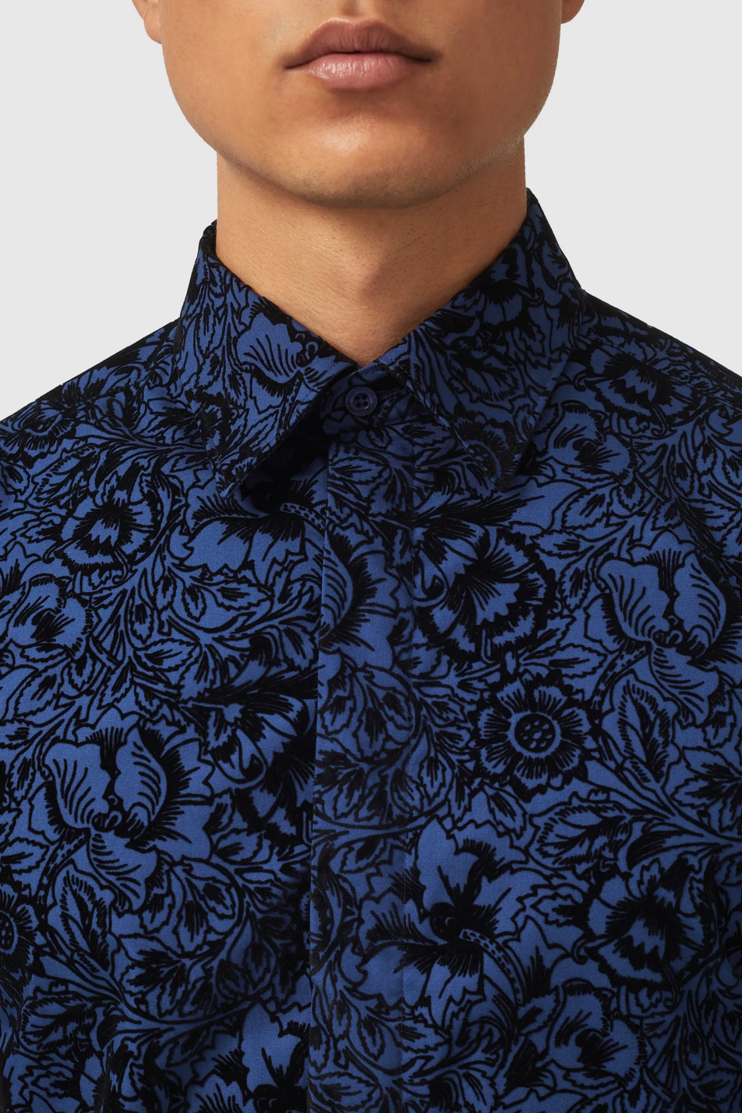 Arundhati Slim Fit Navy Cotton Shirt - ARCHIVE