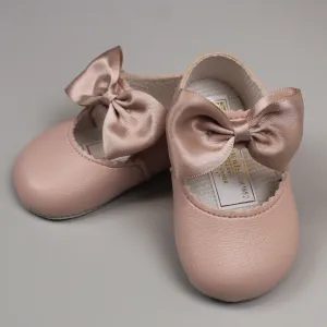 Baby Girl Pink Shoes with Satin Ribbon Bow