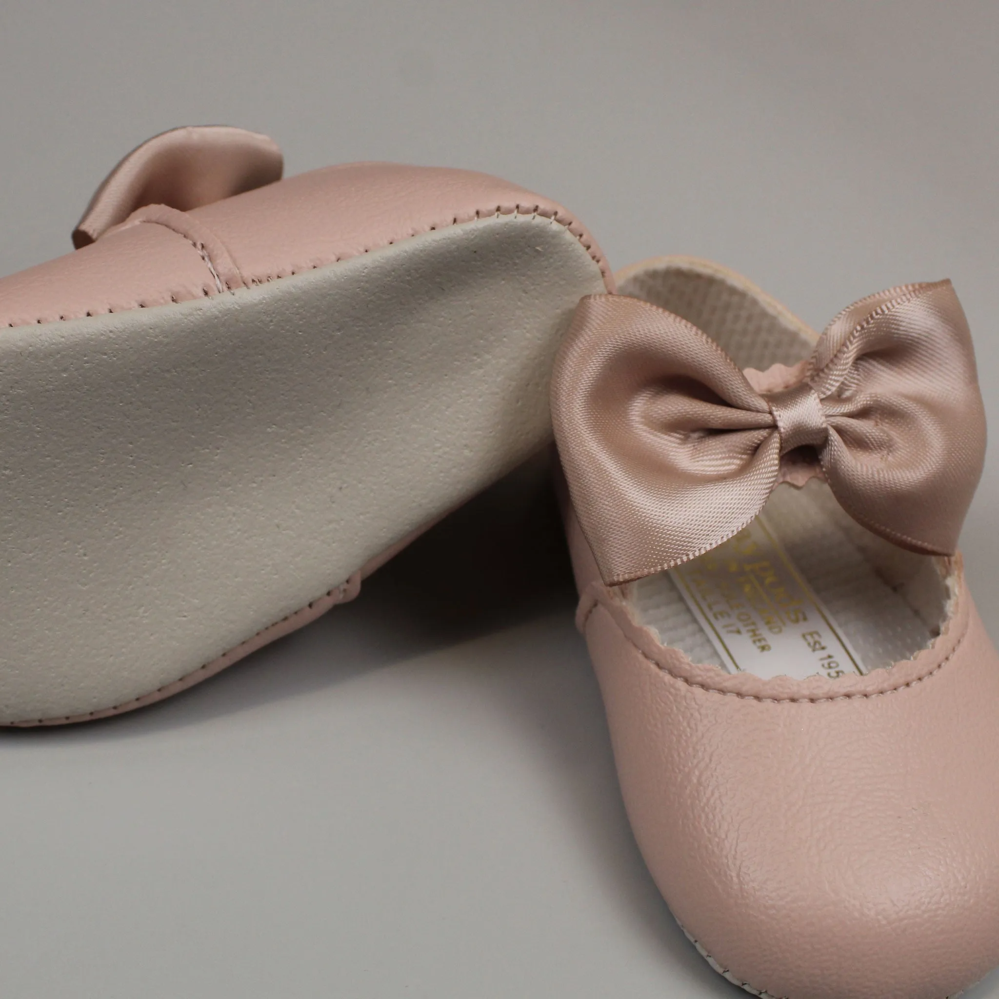 Baby Girl Pink Shoes with Satin Ribbon Bow
