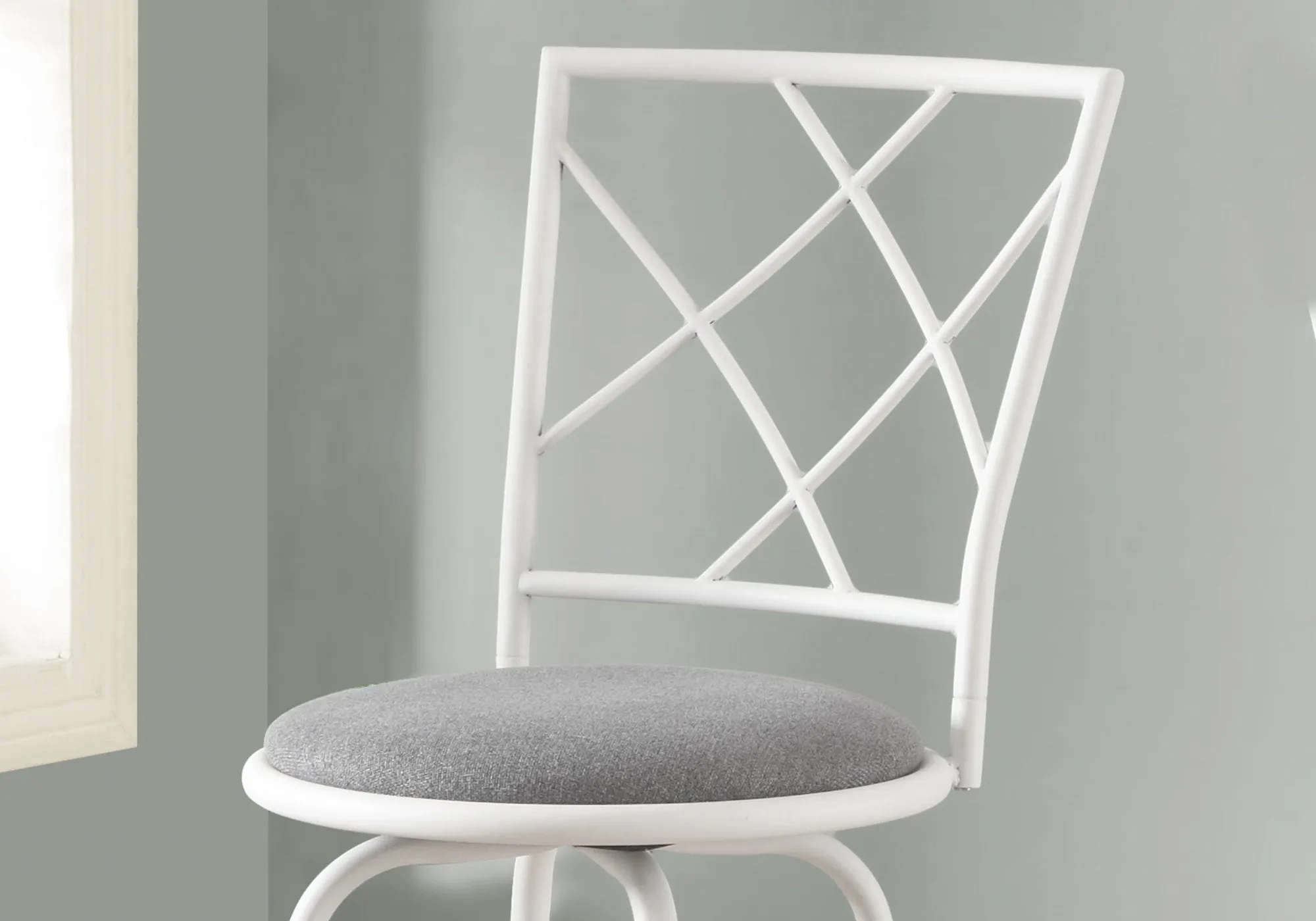 Barstool / Swivel / White / Grey Fabric Seat - Set of 2
