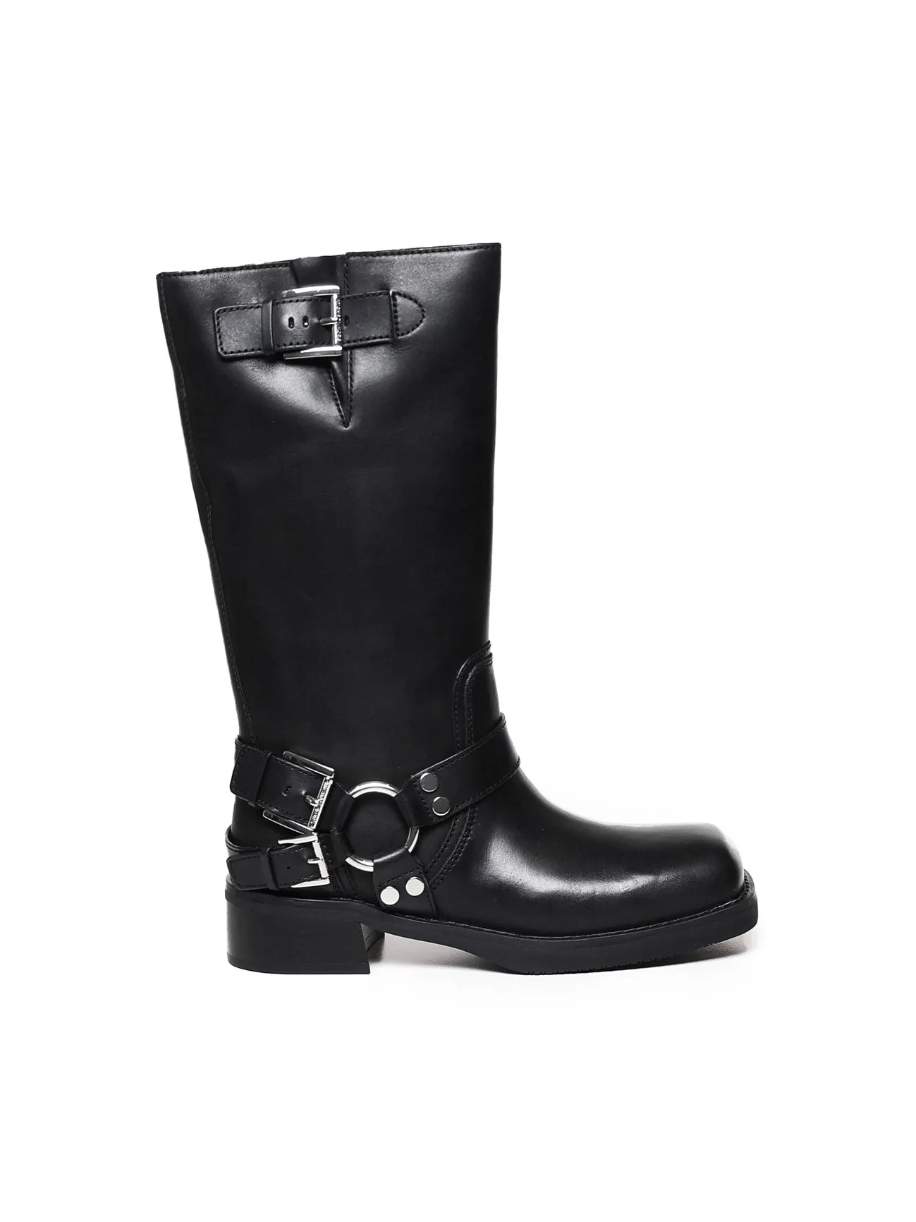 Black Leather Flat Shoes with Buckles