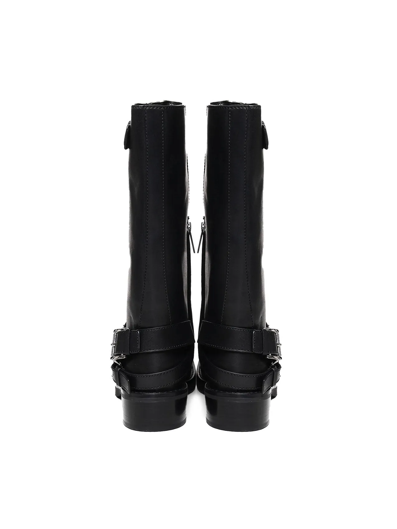 Black Leather Flat Shoes with Buckles