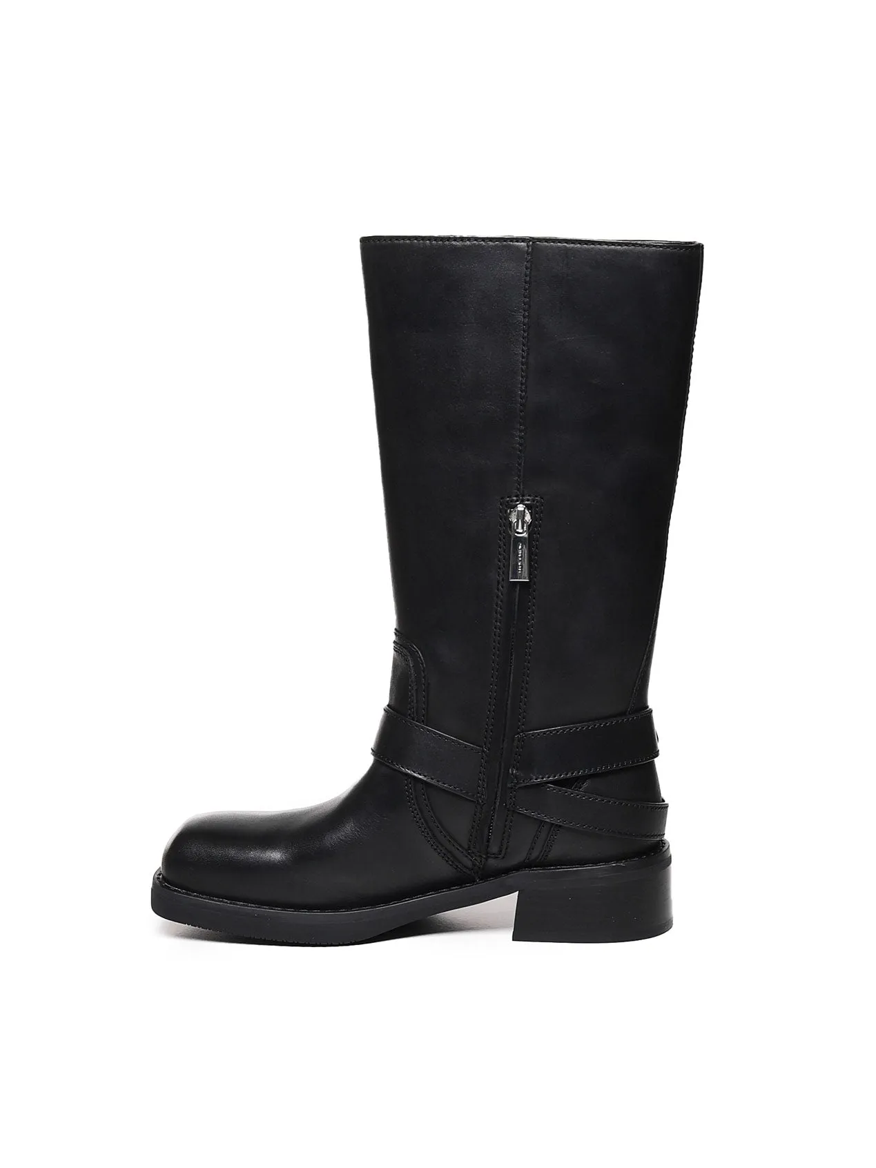 Black Leather Flat Shoes with Buckles