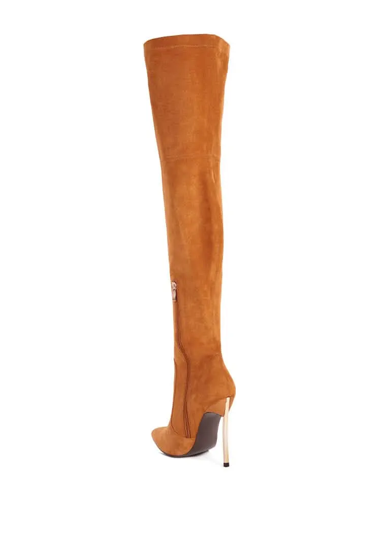 Chic High-Knee Stiletto Boots in Luxurious Stretch Suede