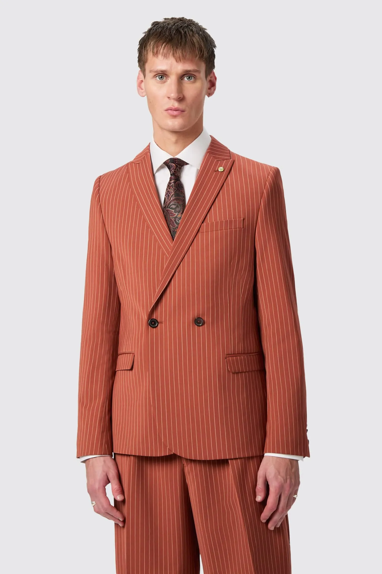 Cortese Oversized Burnt Orange Pinstripe Suit