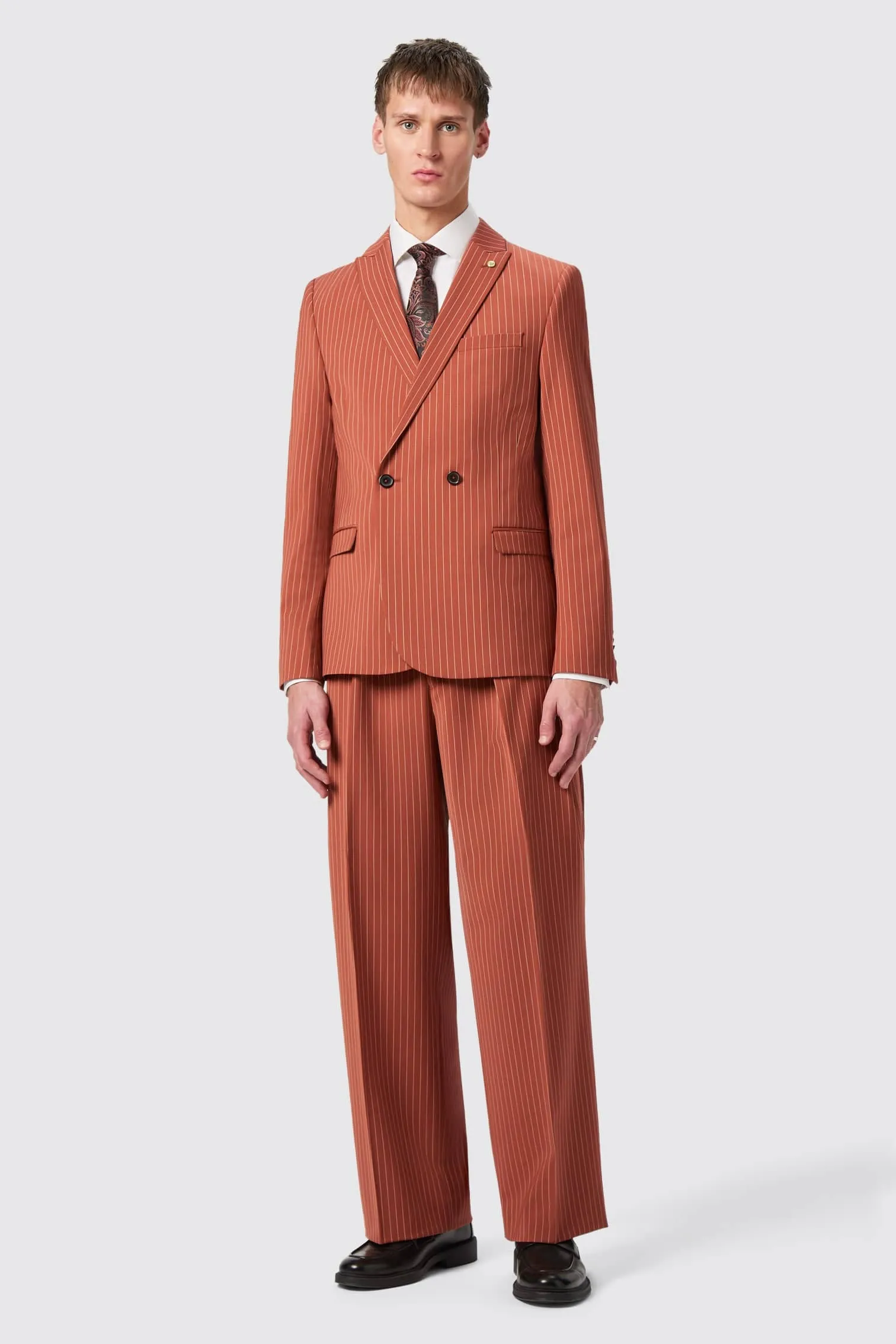 Cortese Oversized Burnt Orange Pinstripe Suit