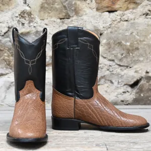 Cowtown Men's 10" Leather Boot W/Natural Buffalo Shoulder Vamp and Dark Brown Top
