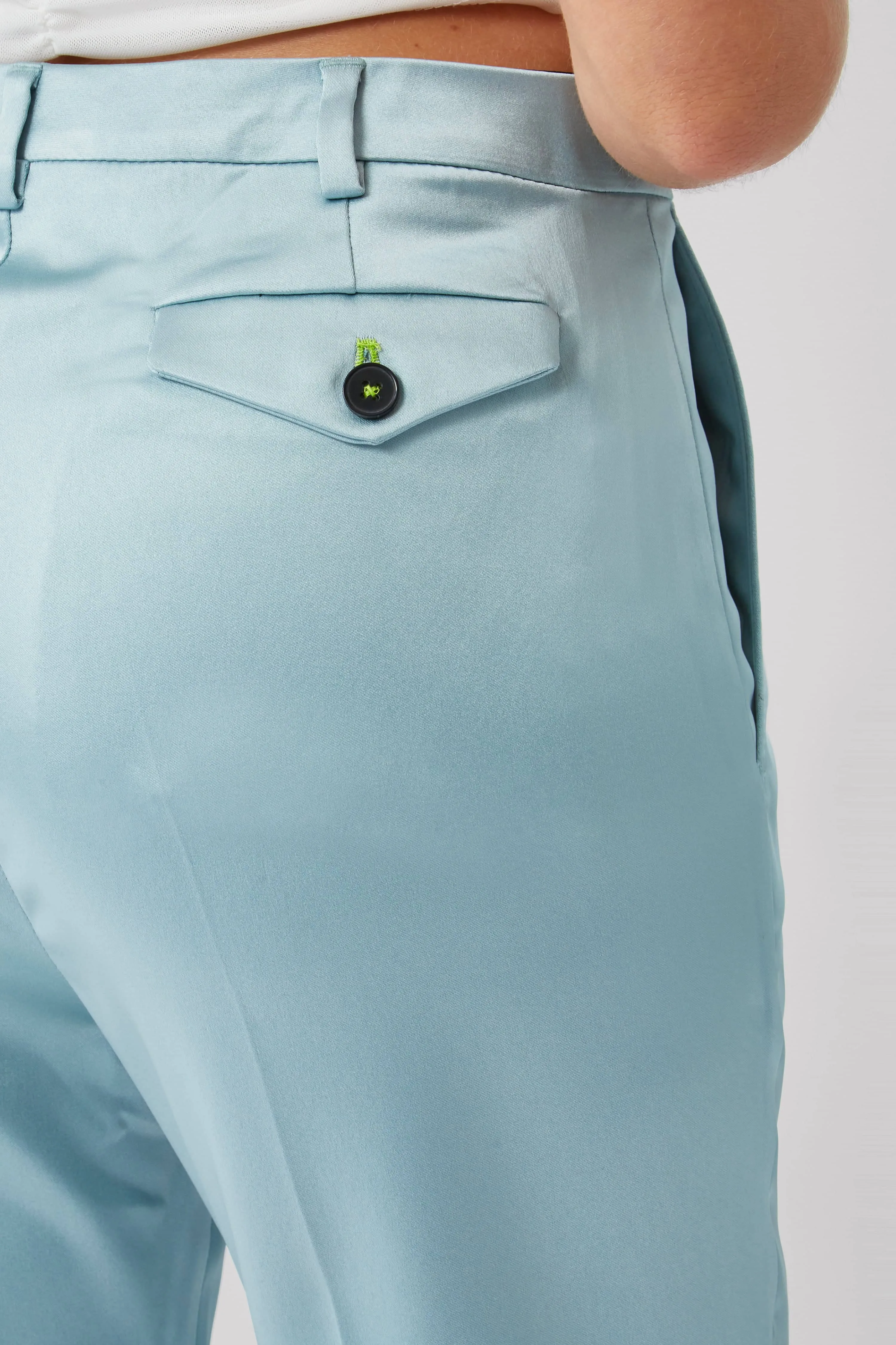 Draco Skinny Fit Aqua Blue Sateen Trousers - ARCHIVE