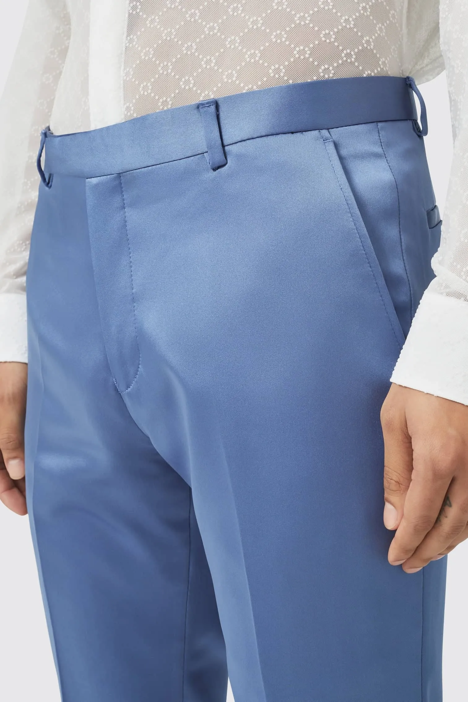 Draco Skinny Fit Blue Sateen Trousers