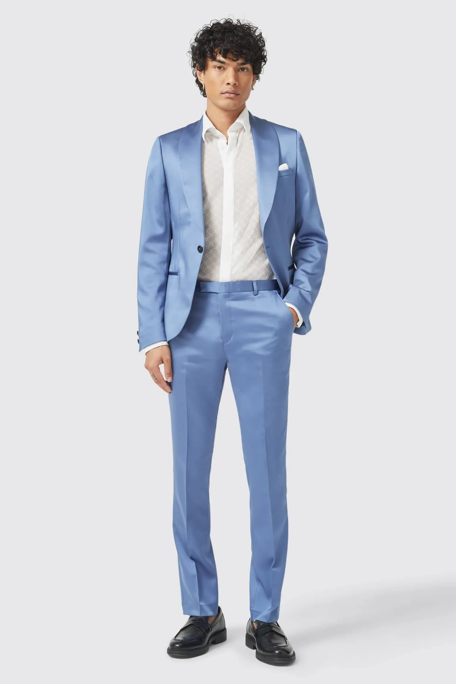 Draco Skinny Fit Blue Sateen Trousers