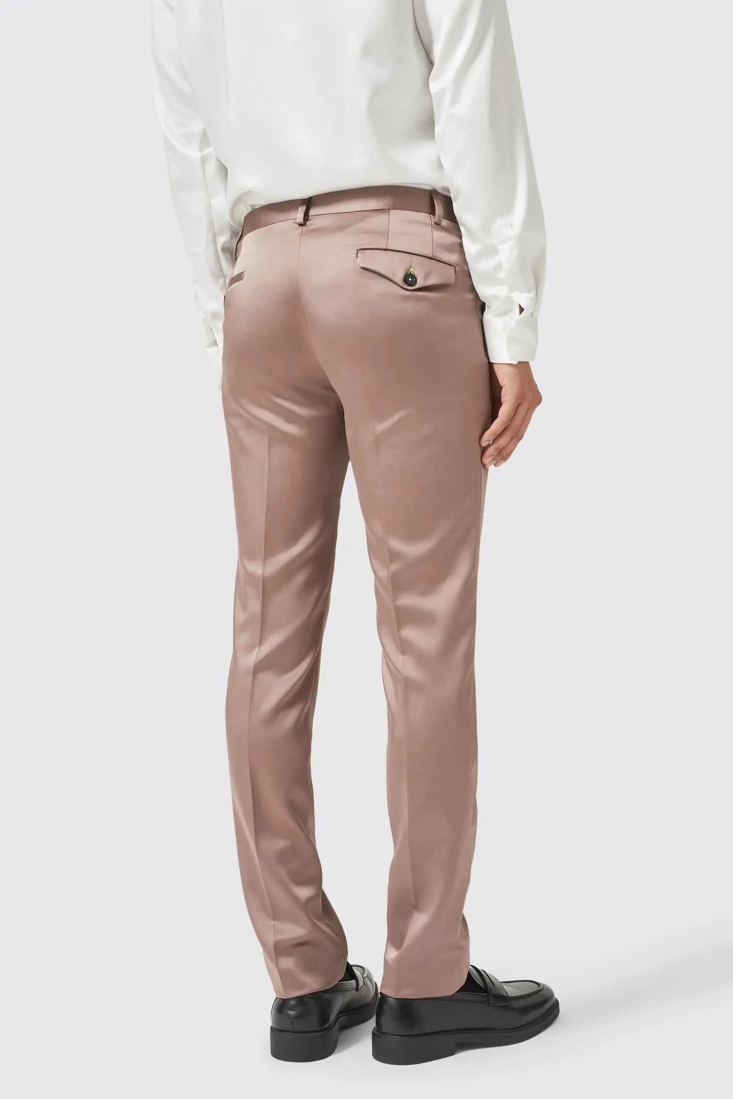 Draco Skinny Fit Rose Gold Sateen Trousers