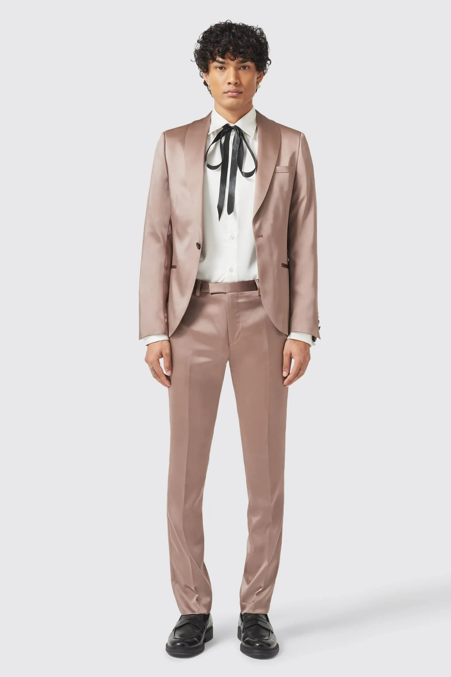 Draco Skinny Fit Rose Gold Sateen Trousers