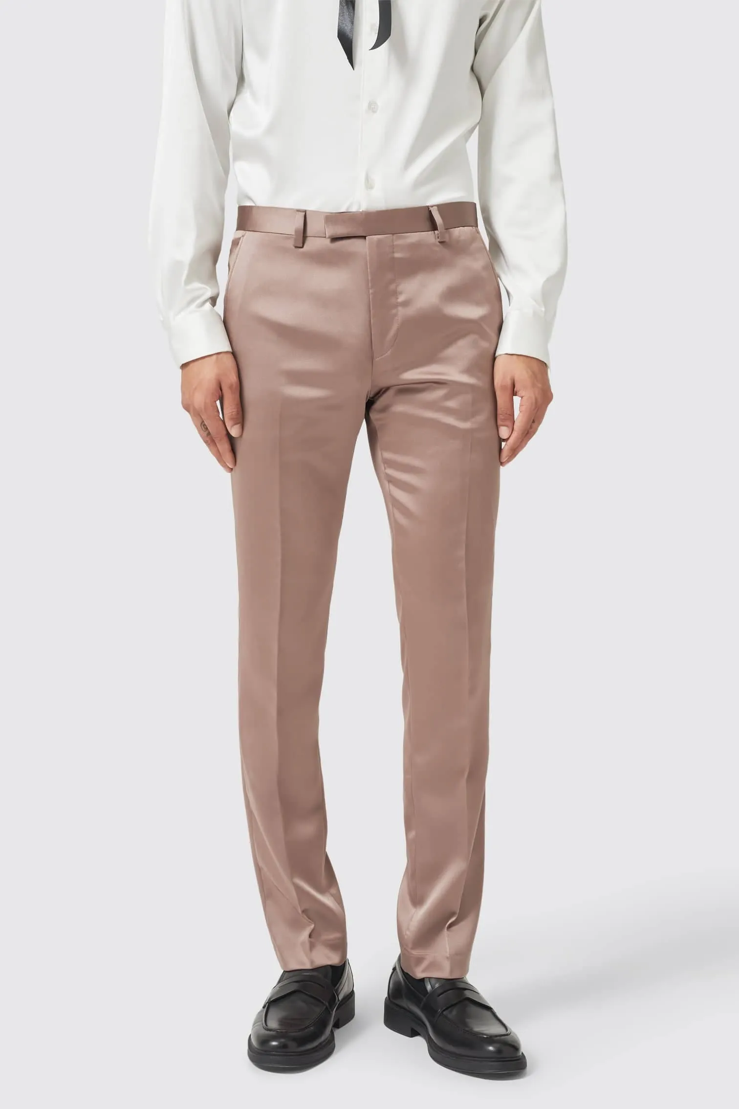 Draco Skinny Fit Rose Gold Sateen Trousers