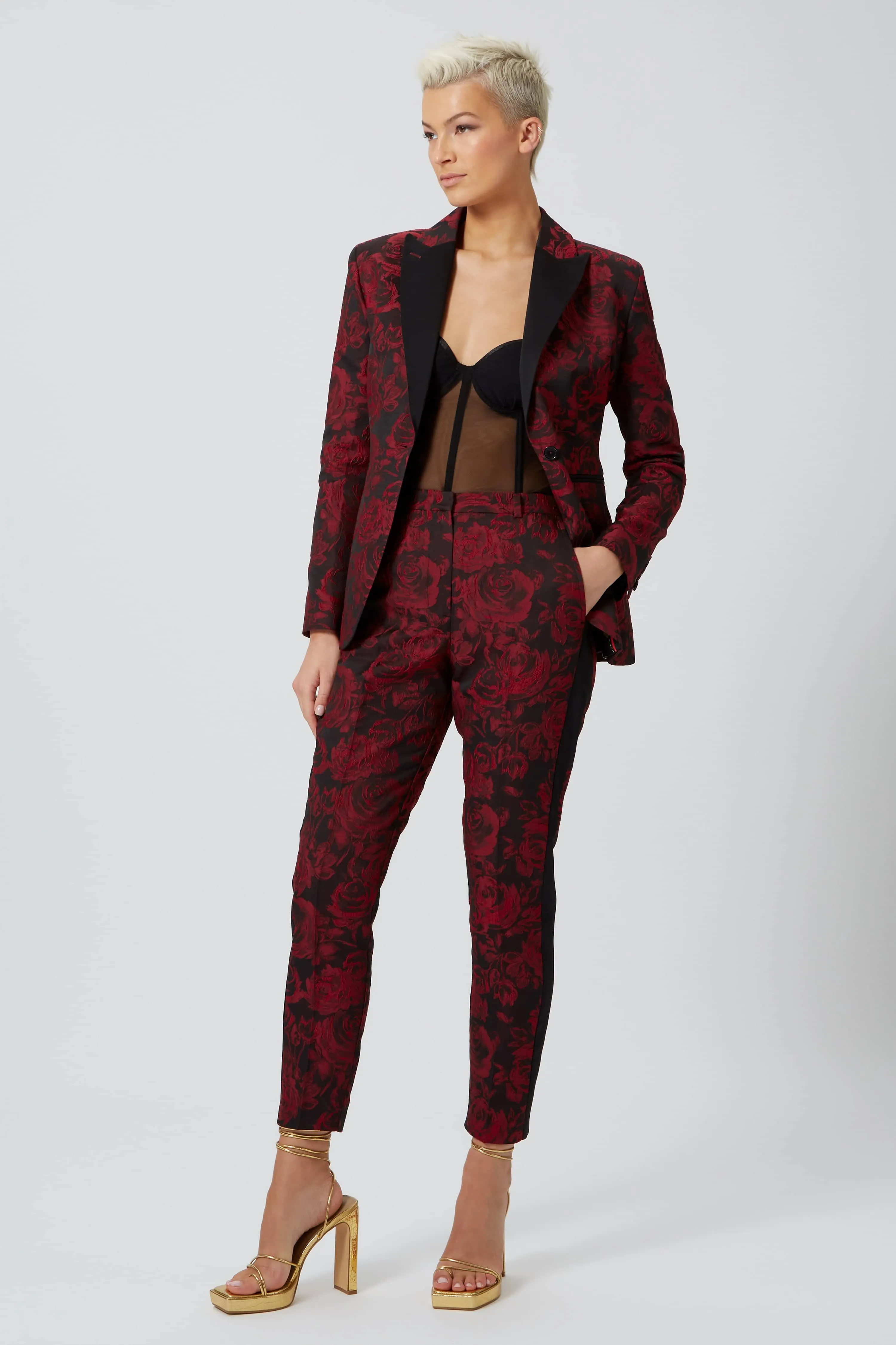 Ersilia Skinny Fit Red Floral Trousers