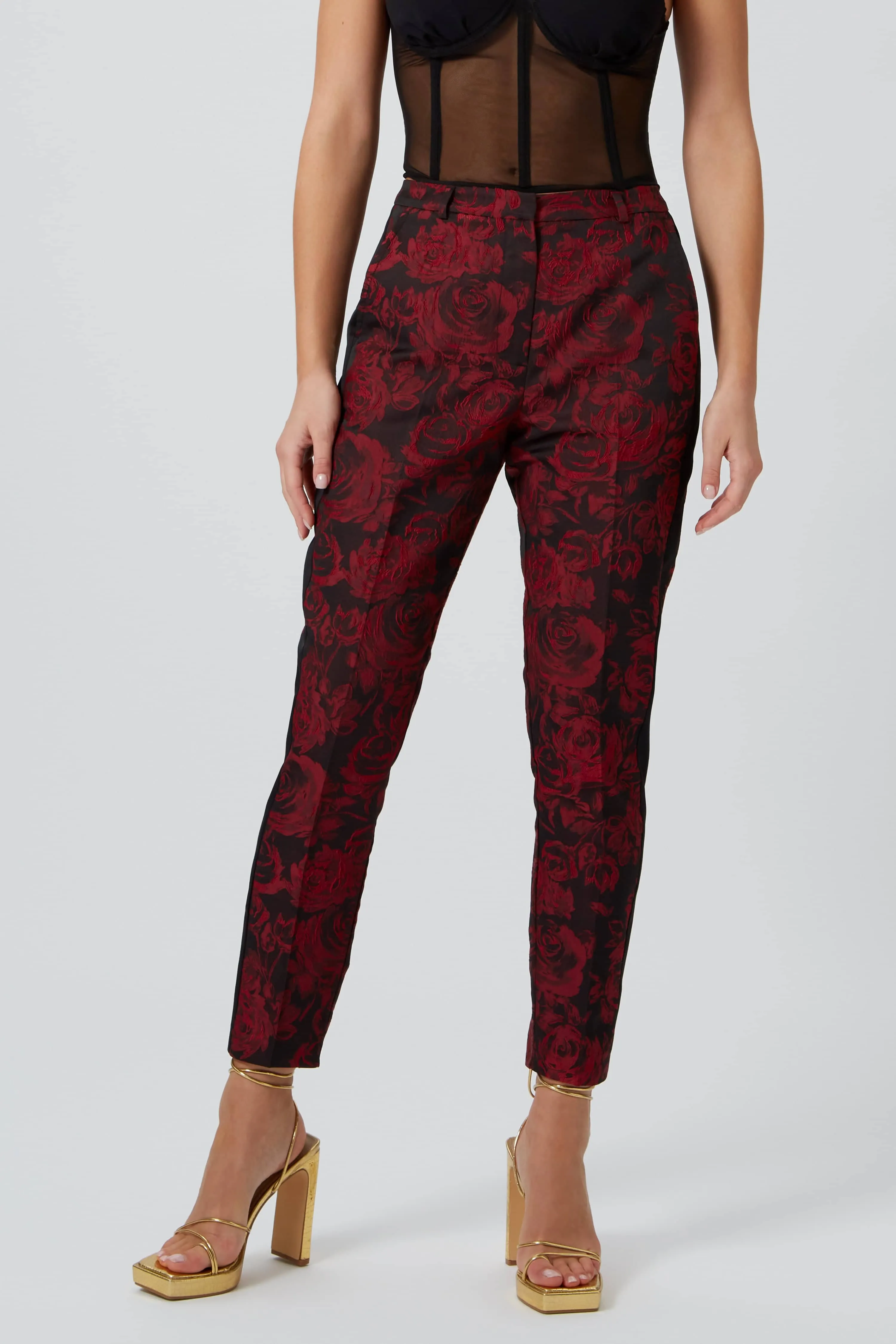 Ersilia Skinny Fit Red Floral Trousers