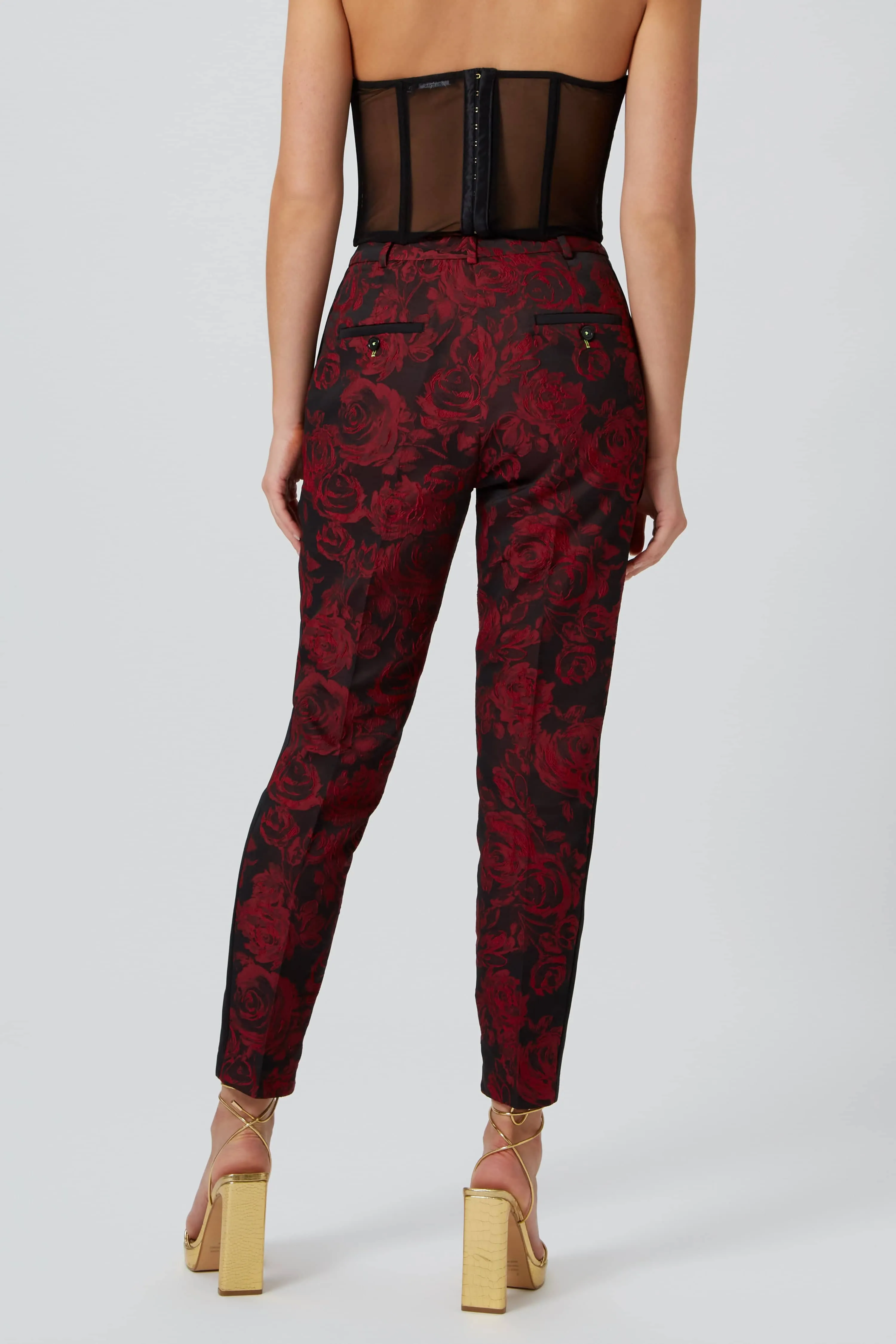 Ersilia Skinny Fit Red Floral Trousers