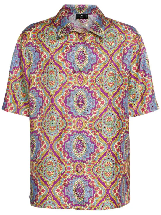 Etro   Printed silk short sleeve bowling shirt 