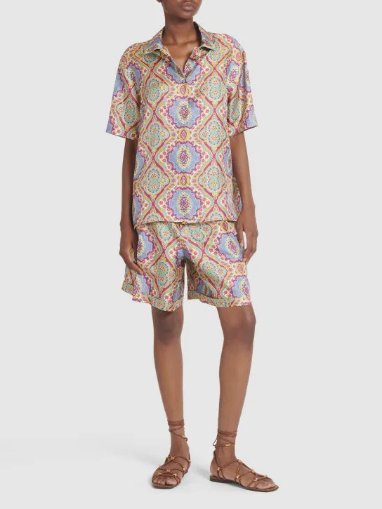 Etro   Printed silk short sleeve bowling shirt 