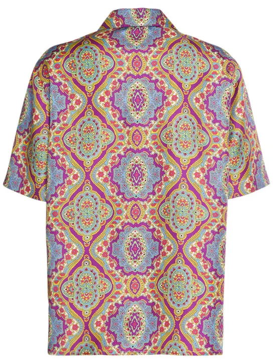 Etro   Printed silk short sleeve bowling shirt 