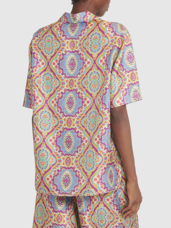 Etro   Printed silk short sleeve bowling shirt 