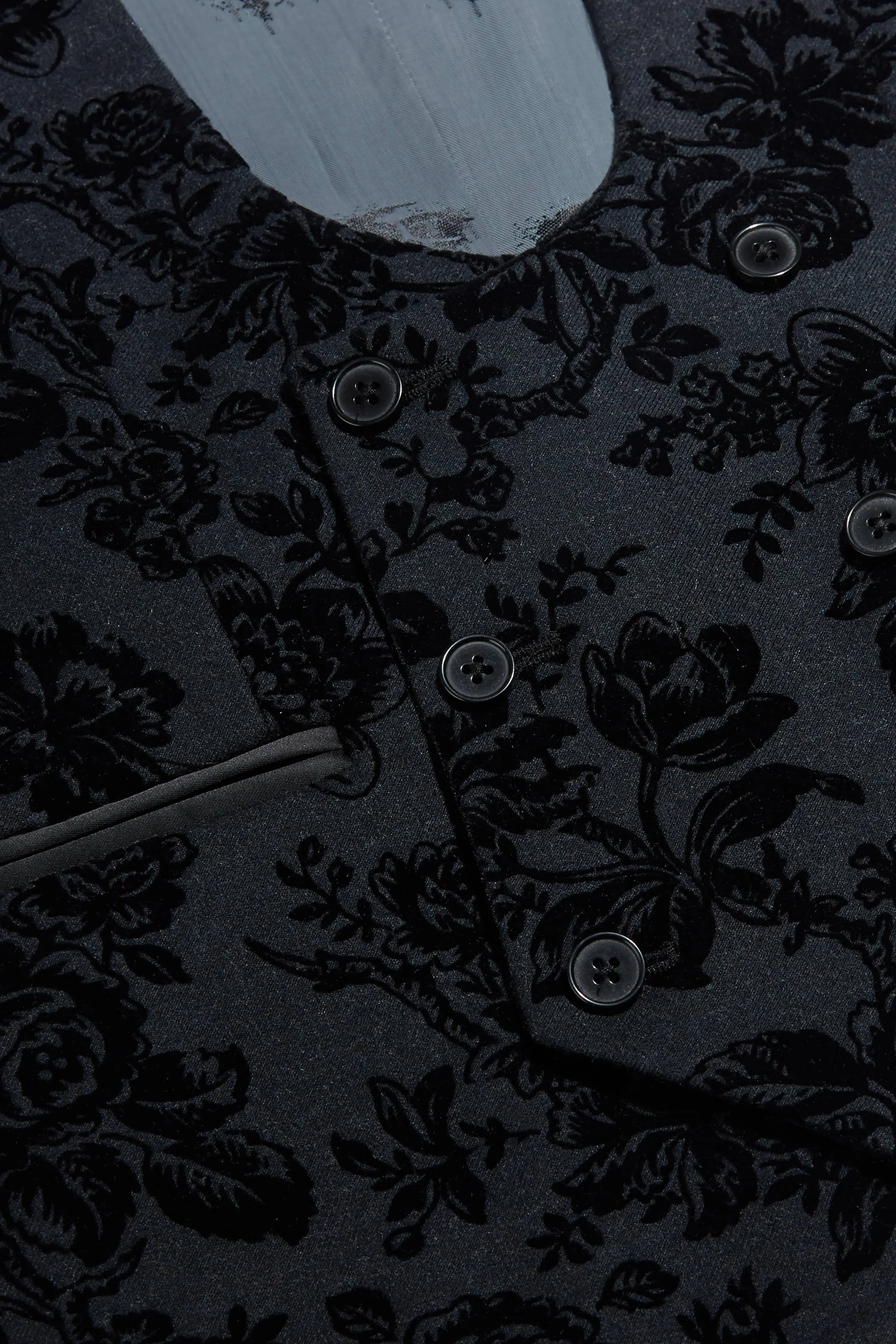 Fleet Skinny Fit Black Floral Tuxedo Waistcoat