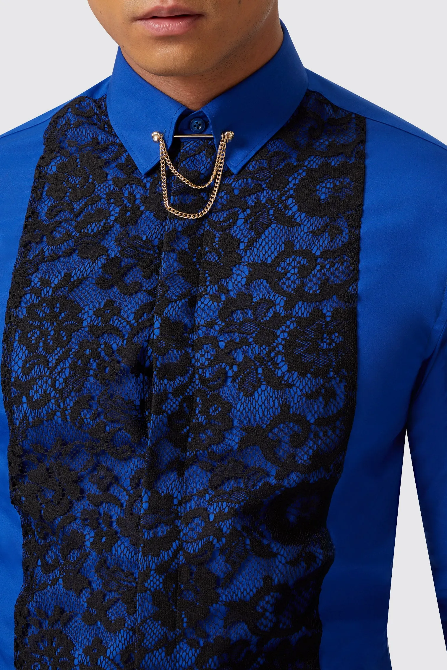 Form Skinny Fit Blue Lace Panel Shirt