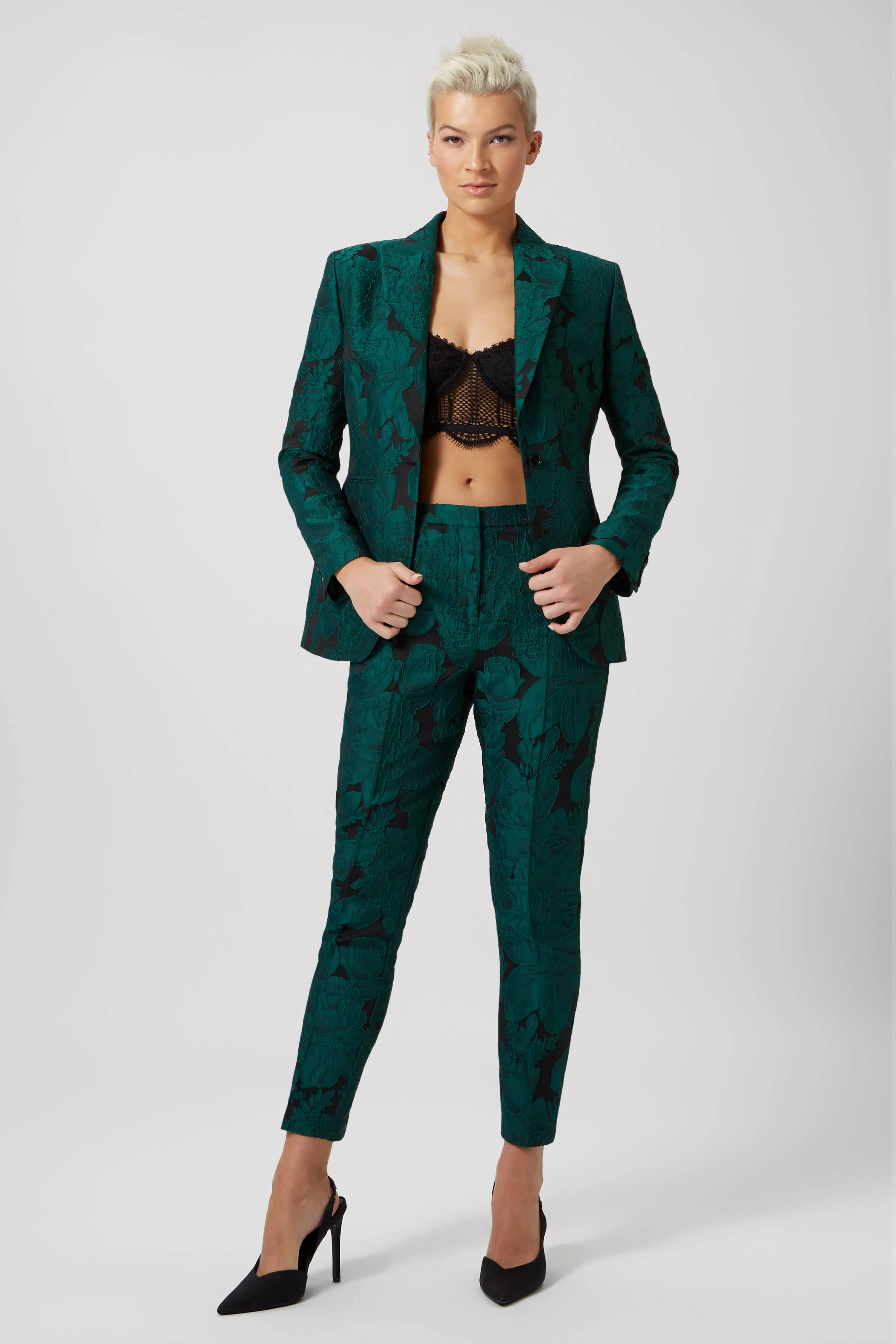 Gillian Skinny Fit Green Floral Jacket