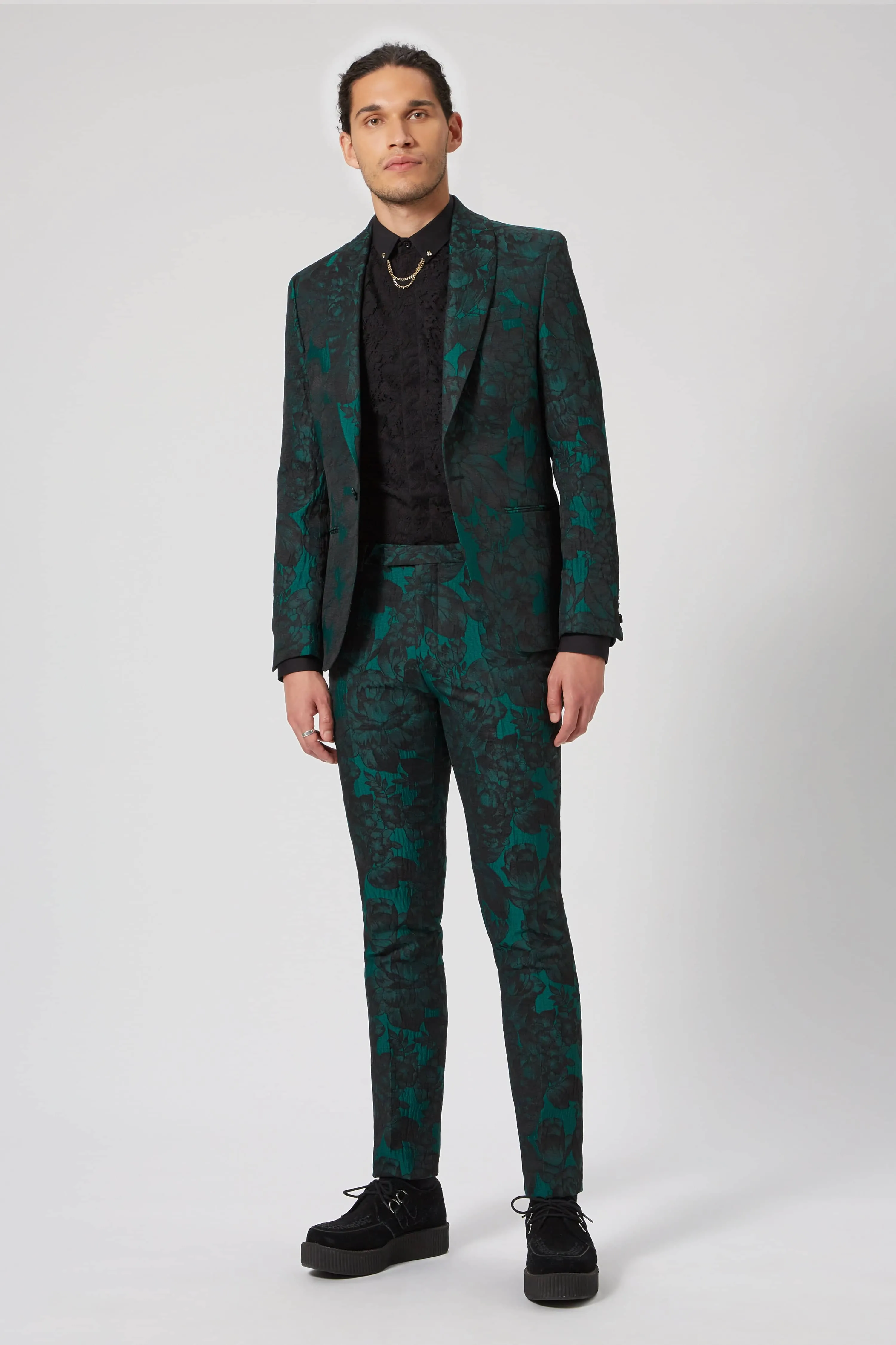 Gilmour Skinny Fit Green Floral Jacket