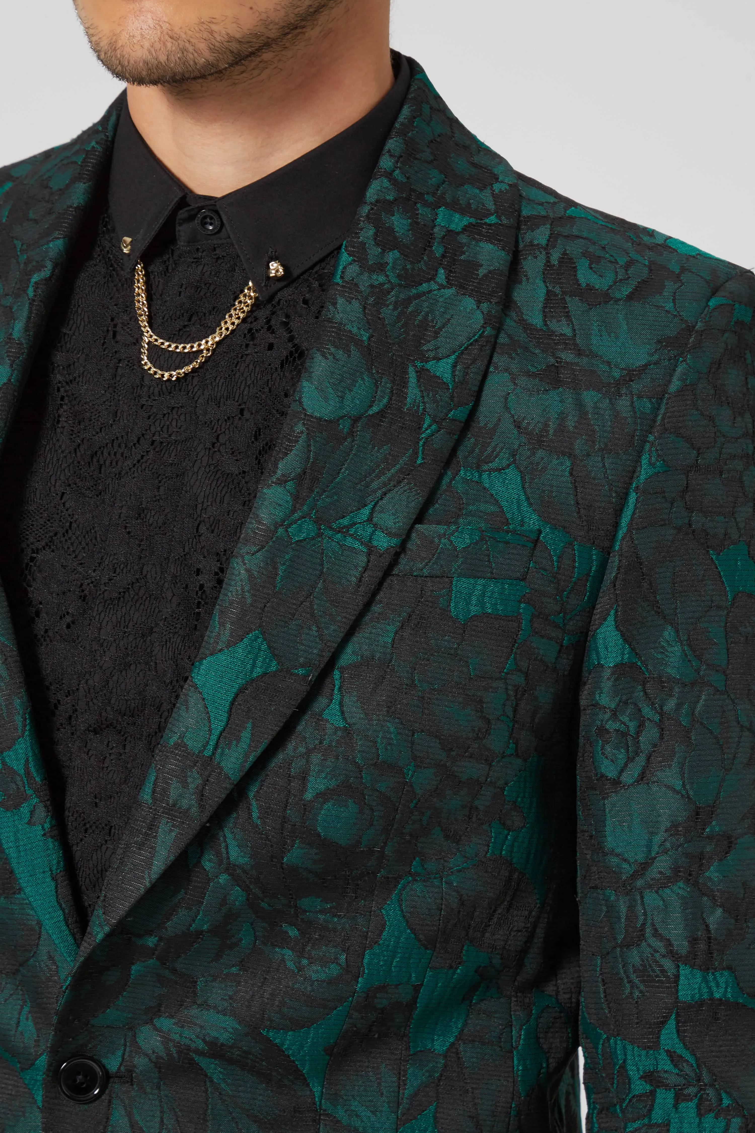 Gilmour Skinny Fit Green Floral Jacket