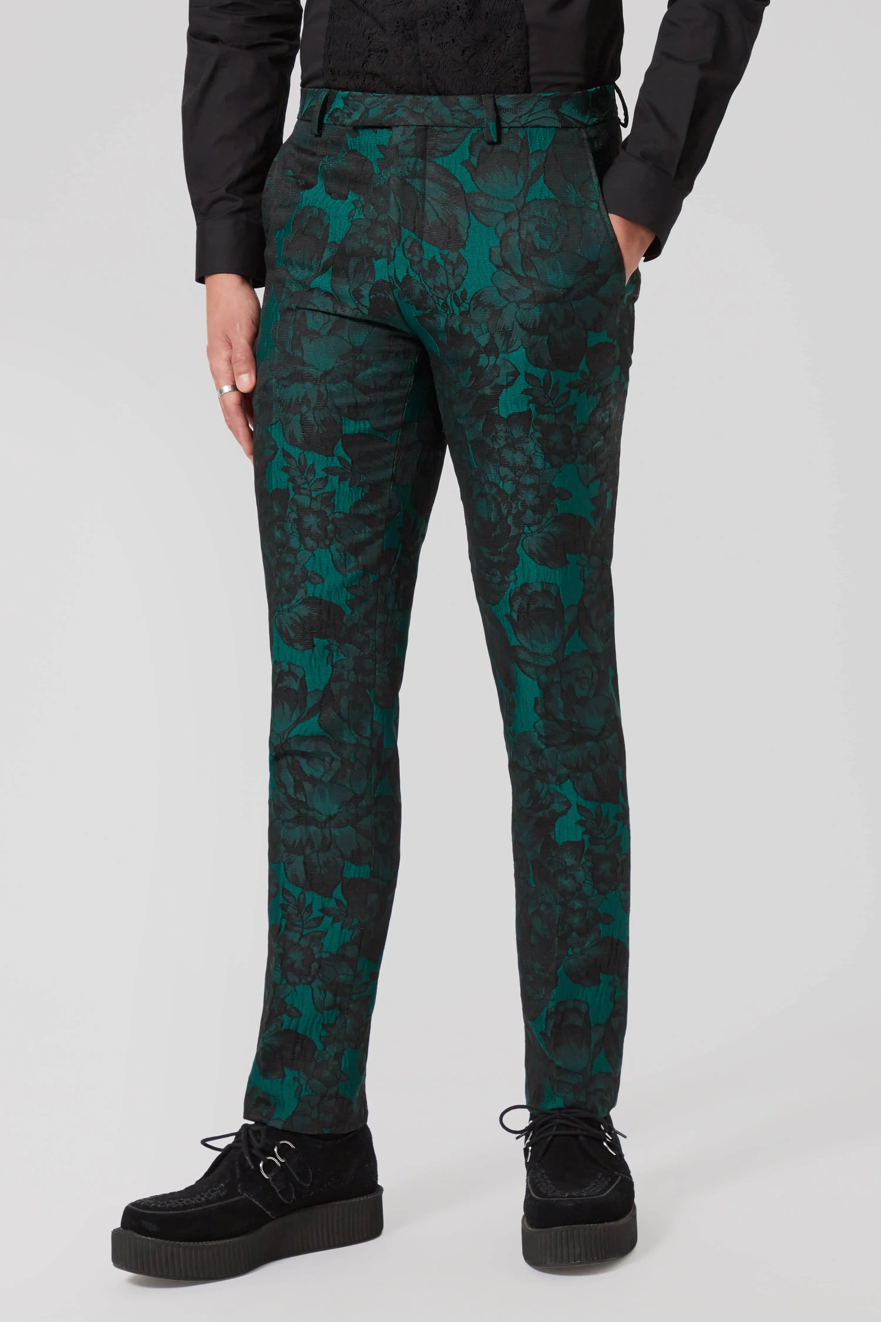Gilmour Skinny Fit Green Floral Suit