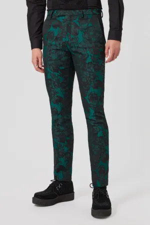 Gilmour Skinny Fit Green Floral Trousers