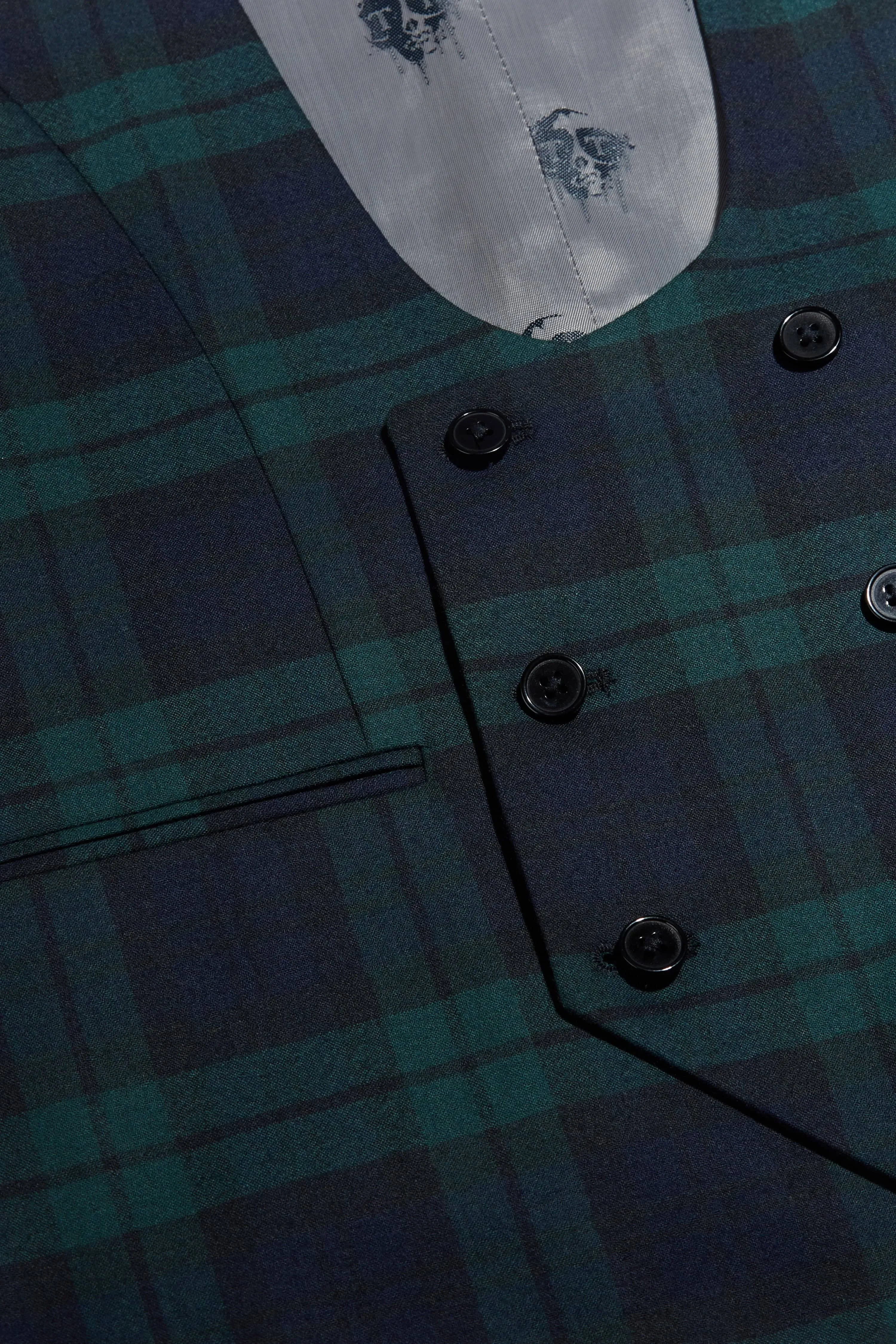 Ginger Skinny Fit Green Tartan Waistcoat