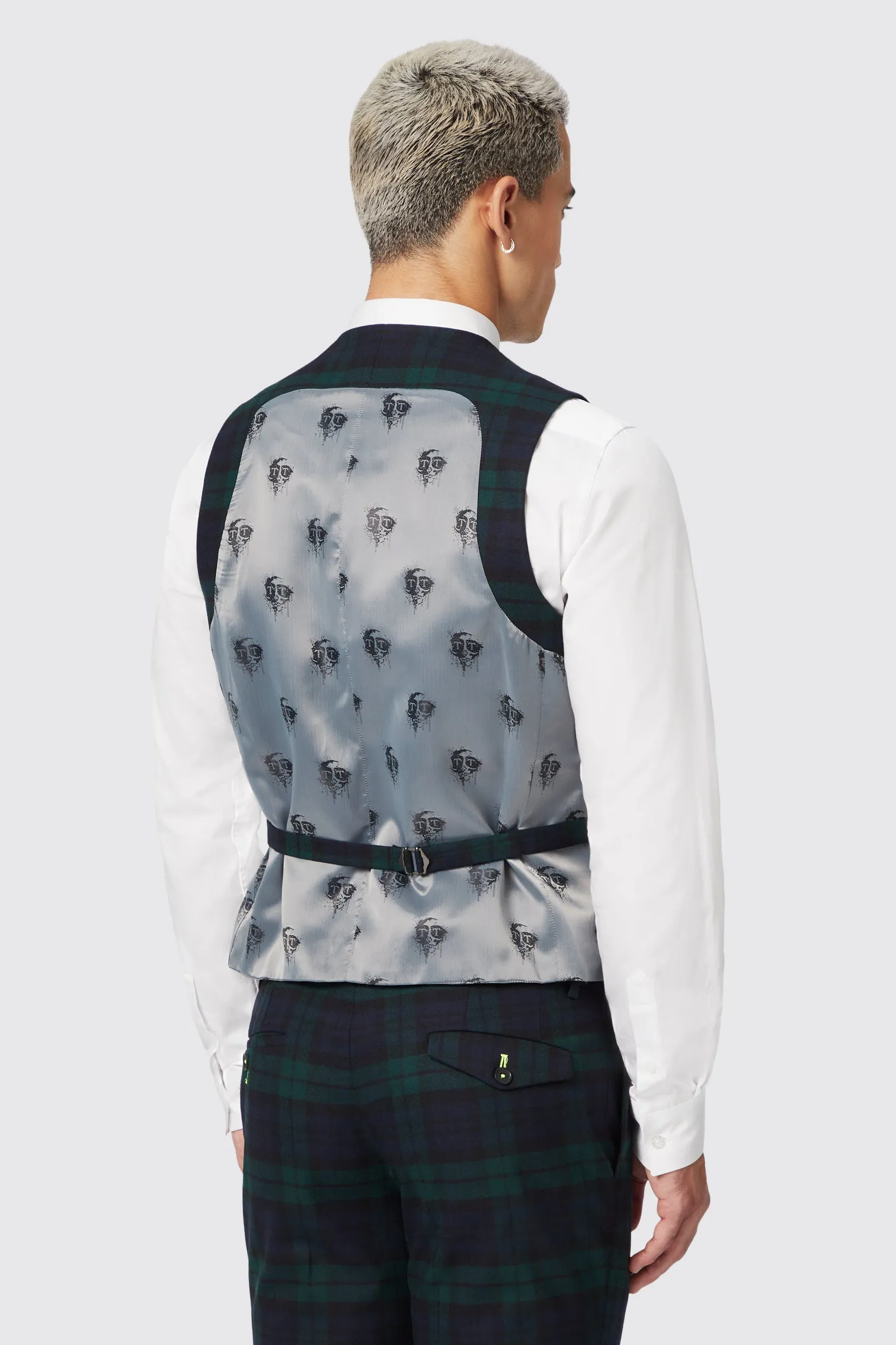 Ginger Skinny Fit Green Tartan Waistcoat